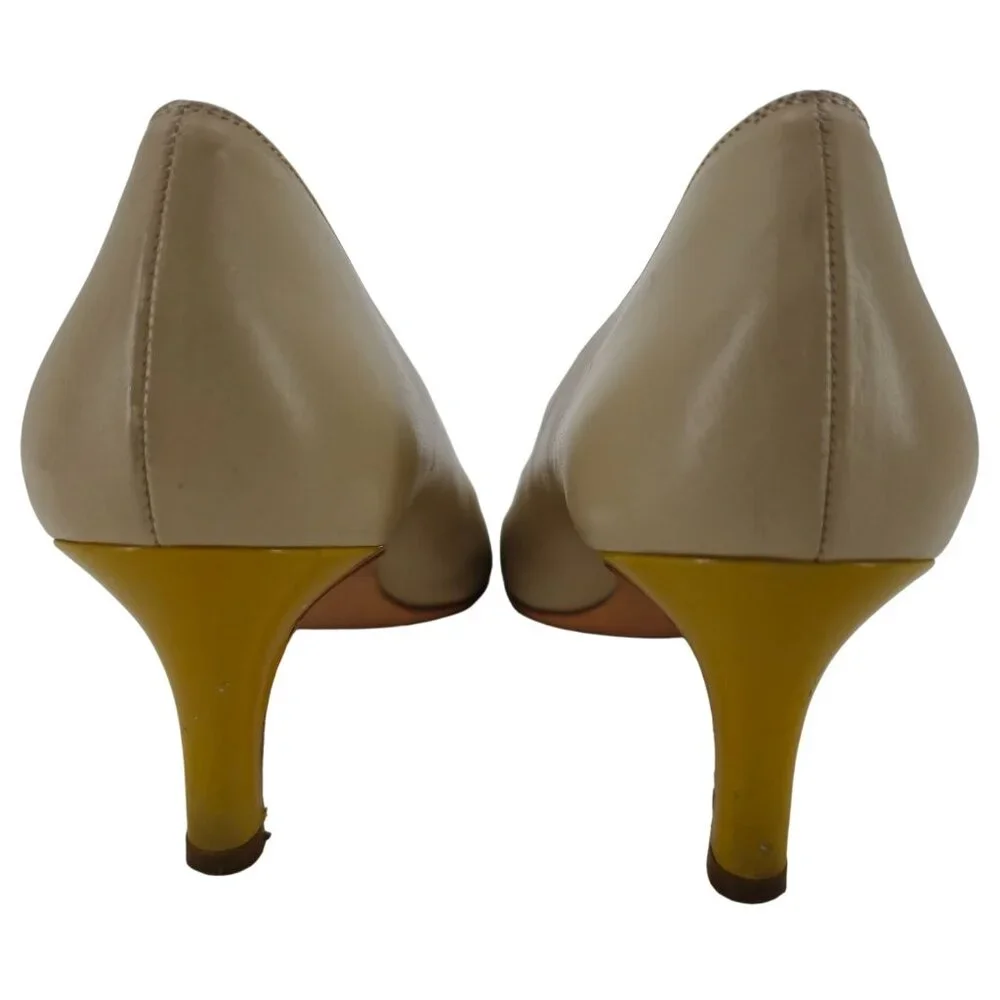 Salvatore Ferragamo Italy Beige Yellow Leather Dress Shoes Womens 8.5 AAAA Heels - Picture 5 of 11